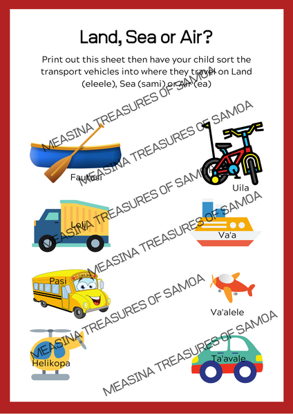 Tamaiti Transport Activity Book - Measina Treasures of Samoa